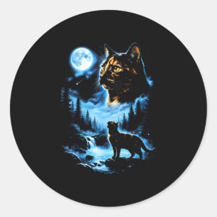 Tortoiseshell cat full moon mystic forest vintage classic round sticker