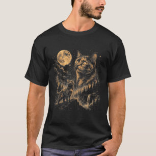 Tortoiseshell Cat Howling At Moon Vintage Cat 90s T-Shirt