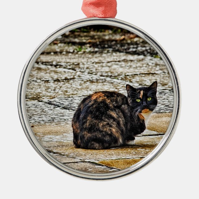 Tortoiseshell Cat Metal Tree Decoration (Front)