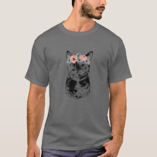 Tortoiseshell Cat With Floral Headband Tortie Cat T-Shirt