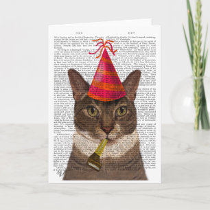 Tortoiseshell Cat with Party Hat Card
