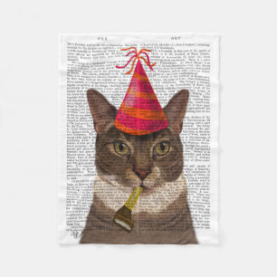 Tortoiseshell Cat with Party Hat Fleece Blanket