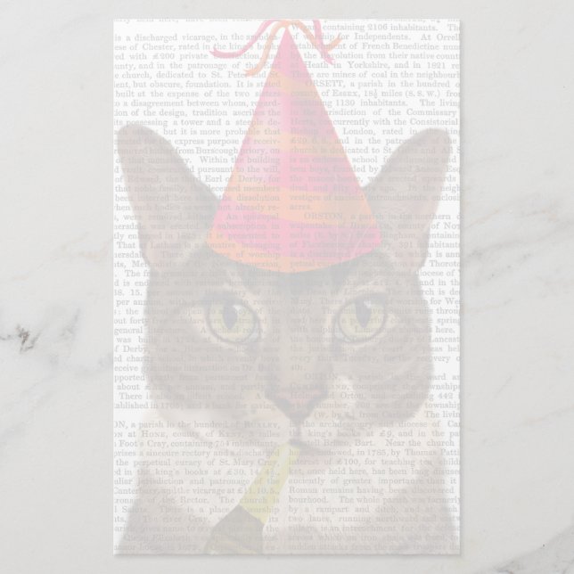 Tortoiseshell Cat with Party Hat Stationery (Front)