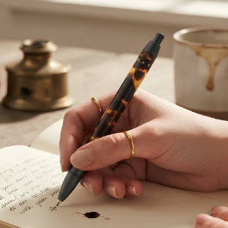 Tortoiseshell Golden Amber Black Custom Monogram Ink Pen