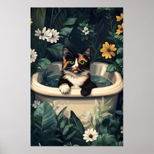 Tortoiseshell In Bathtub Poster, Funny Cat Poster