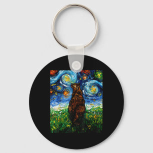 Tortoiseshell Tortie Starry Night Kitty Cat Art By Key Ring