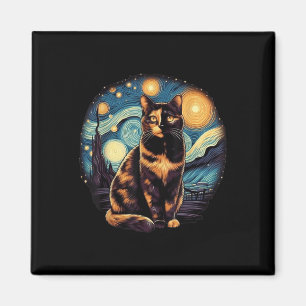 Tortoiseshell Tortie Starry Night Kitty Cat Art  Magnet