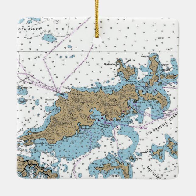 Tortola BVI Chart Ceramic Ornament (Back)