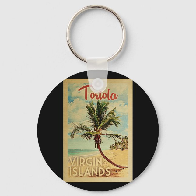 Tortola Palm Tree Vintage Travel Key Ring (Front)