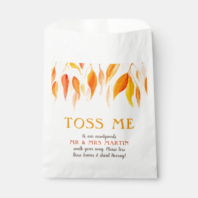 Toss me leaves fall wedding confetti instruction  favour bags (Front)