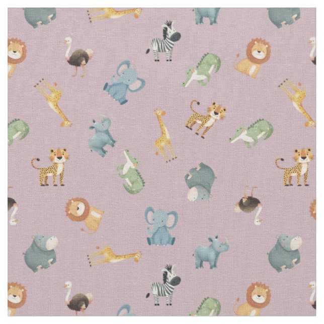 Tossed African Animals on Dusty Pink Fabric (Close Up)