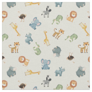 Tossed African Animals on Ivory Fabric