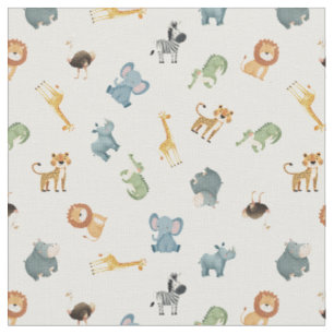 Tossed African Animals on Off-White Fabric