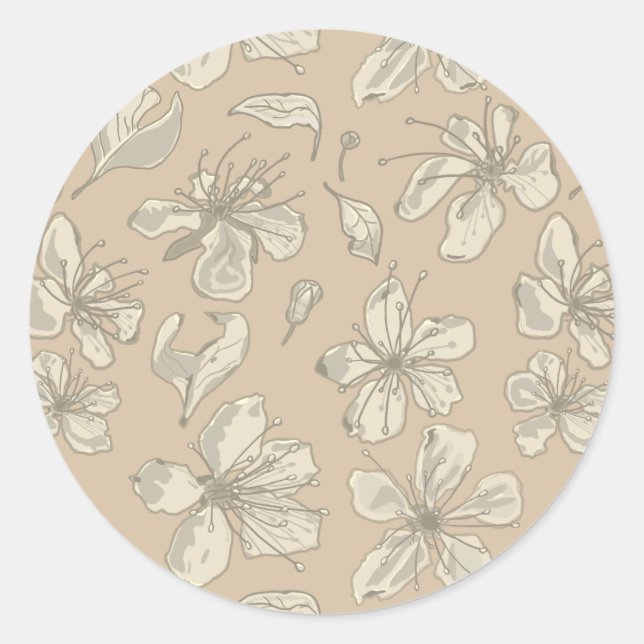 Tossed Blossoms on Light beige - seamless pattern Classic Round Sticker (Front)