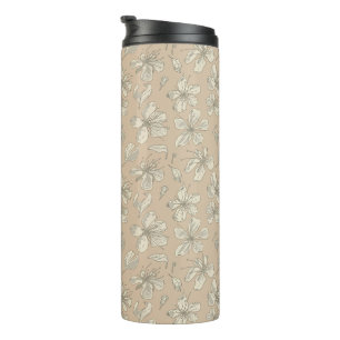 Tossed Blossoms on Light beige - seamless pattern Thermal Tumbler