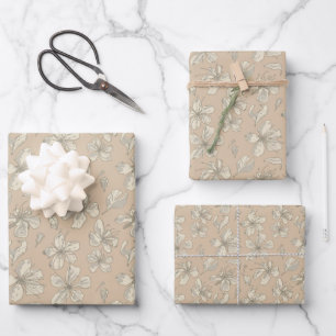 Tossed Blossoms on Light beige - seamless pattern Wrapping Paper Sheet