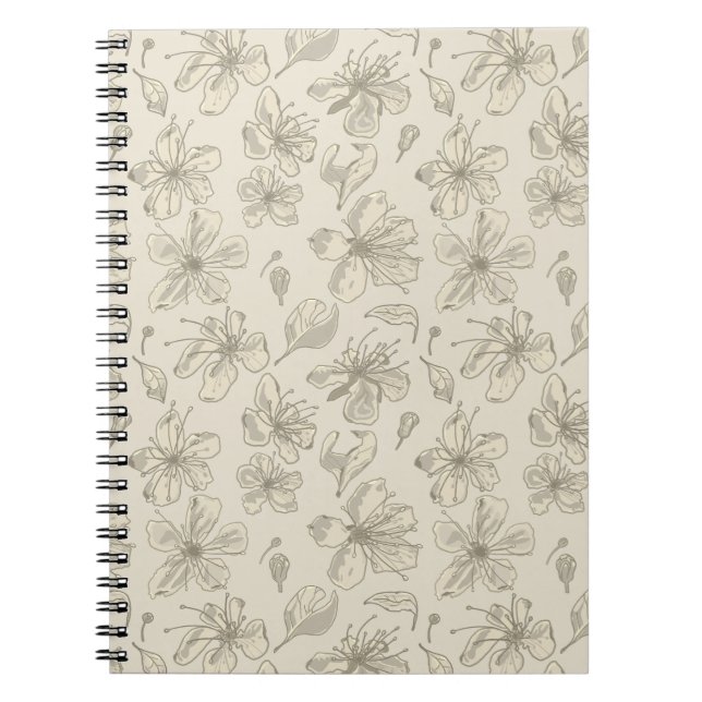 Tossed Blossoms on Light Sand - seamless pattern. Notebook (Front)