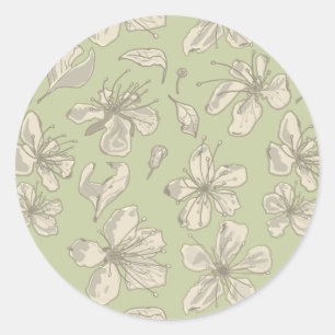 Tossed Blossoms on Olive Green - seamless pattern. Classic Round Sticker