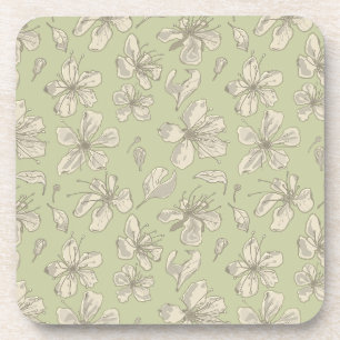 Tossed Blossoms on Olive Green - seamless pattern. Coaster