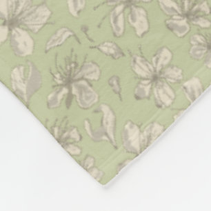 Tossed Blossoms on Olive Green - seamless pattern. Fleece Blanket