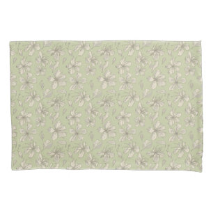Tossed Blossoms on Olive Green - seamless pattern. Pillowcase