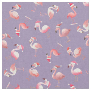 Tossed Christmas Flamingos on Light Purple Fabric