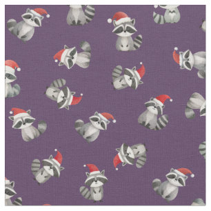 Tossed Christmas Raccoons on Dark Purple Fabric