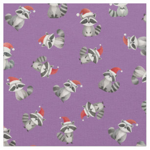 Tossed Christmas Raccoons on Purple Fabric