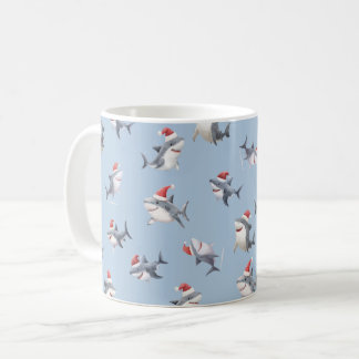 Tossed Christmas Sharks on Light Blue Coffee Mug