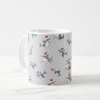 Tossed Christmas Sharks on Light Gray Coffee Mug