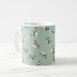 Tossed Christmas Sharks on Light Green Coffee Mug