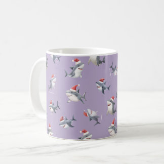 Tossed Christmas Sharks on Light Purple Coffee Mug