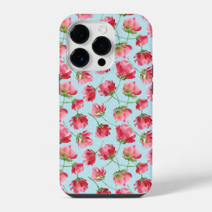 Tossed Crimson Red Watercolor Florals Polka Dots iPhone 14 Pro Case