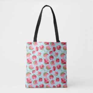 Tossed Crimson Red Watercolor Florals Polka Dots Tote Bag