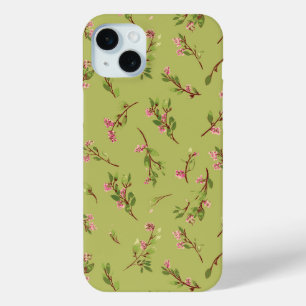 Tossed Floral Wildflowers on Chartreuse Green iPhone 15 Mini Case