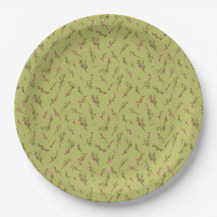Tossed Floral Wildflowers on Chartreuse Green Paper Plate