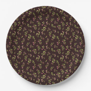 Tossed Floral Wildflowers on Chocolate Brown Paper Plate