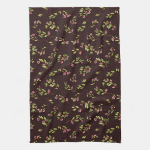 Tossed Floral Wildflowers on Chocolate Brown Tea Towel