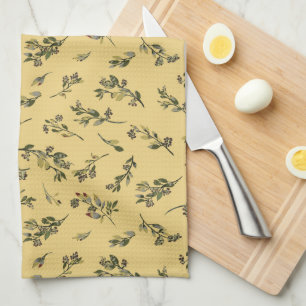 Tossed Floral Wildflowers on Jonquil Yellow Tea Towel