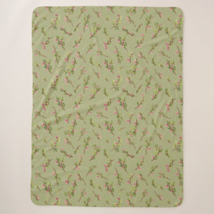 Tossed Floral Wildflowers on Pistachio Green Sherpa Blanket