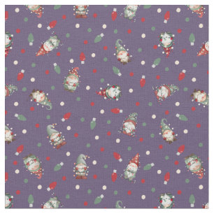 Tossed Gnomes Wrapped in Lights on Gray-Purple Fabric