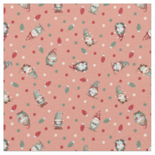 Tossed Gnomes Wrapped in Lights on Peach Fabric