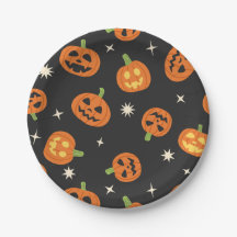 Tossed Halloween Pumpkins Pattern on Black