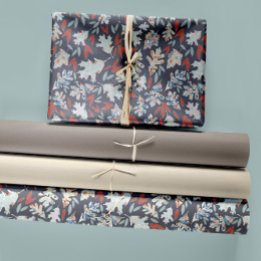Tossed Leaves Design Fall Colours Oranges Blues Wrapping Paper Sheet