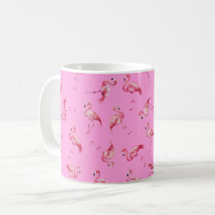 Tossed Watercolor Flamingos on Pink Coffee Mug
