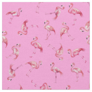 Tossed Watercolor Flamingos on Pink Fabric