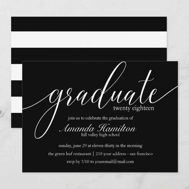 Total Black typography Graduation Invitation (Front/Back)