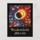 Total Eclipse 2024 Retro Groovy 60's 70's vibe Postcard<br><div class="desc">Total Solar Eclipse USA April 8, 2024 T-Shirt The next time Earth will witness a total solar eclipse is April 8, 2024, and has been dubbed "The Great North American Eclipse" as it will be visible throughout North and Central America. It will start in Mexico, cross into Texas then head...</div>