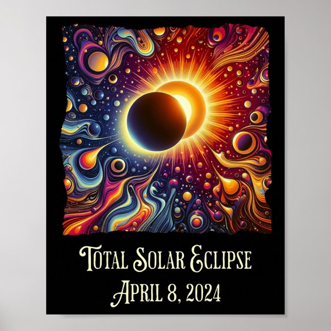 Total Eclipse 2024 Retro Groovy 60's 70's vibe Poster (Front)