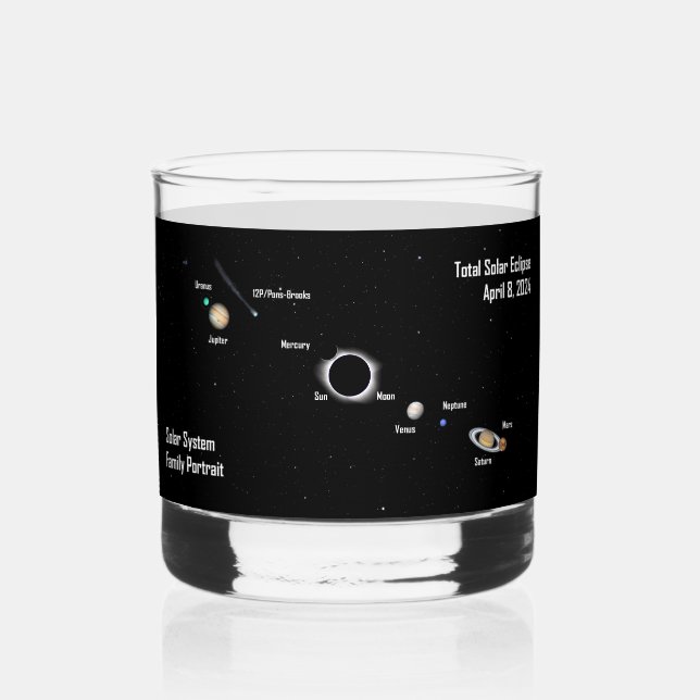Total Eclipse 2024 Solar System Family Portrait  Whiskey Glass (Front)